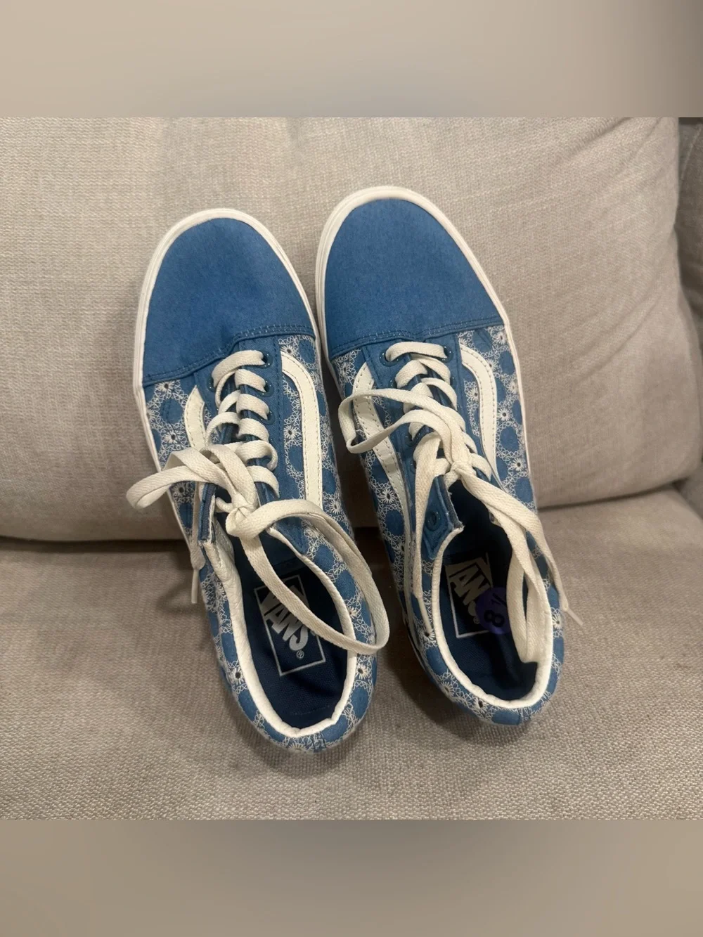 Vans Old Skool Platform Blue Denim Floral Sneakers 8.5 Men 10 Women